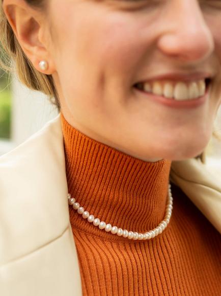 Claudia Bradby Sterling Silver Freshwater Pearl Collar Necklace, White - view 2, White