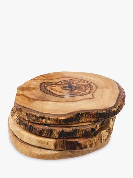 Selbrae House Round Olive Wood Coasters, Set of 4, Natural, Natural