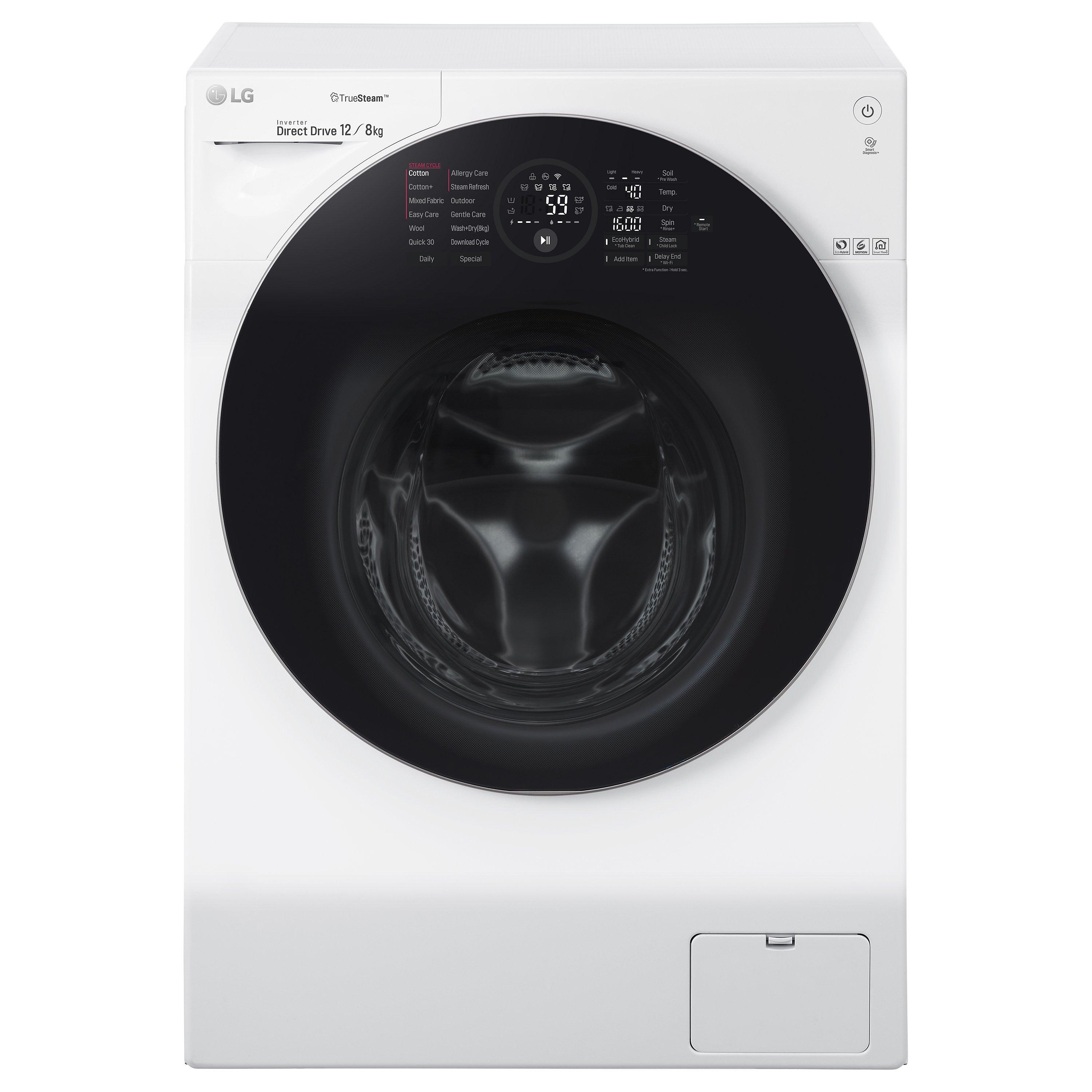 LG FH6G1BCH2N Freestanding Washer Dryer, 12kg Wash/8kg Dry Load, A Energy Rating, 1600rpm Spin, White