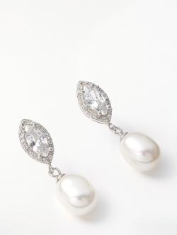 Lido Freshwater Pearl and Marquise Cubic Zirconia Drop Earrings, Silver/White, Silver/White