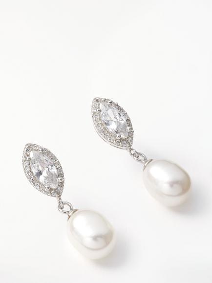 Lido Freshwater Pearl and Marquise Cubic Zirconia Drop Earrings, Silver/White, Silver/White