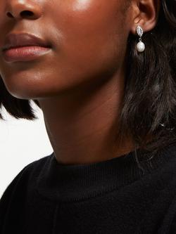 Lido Freshwater Pearl and Marquise Cubic Zirconia Drop Earrings, Silver/White - view 2, Silver/White