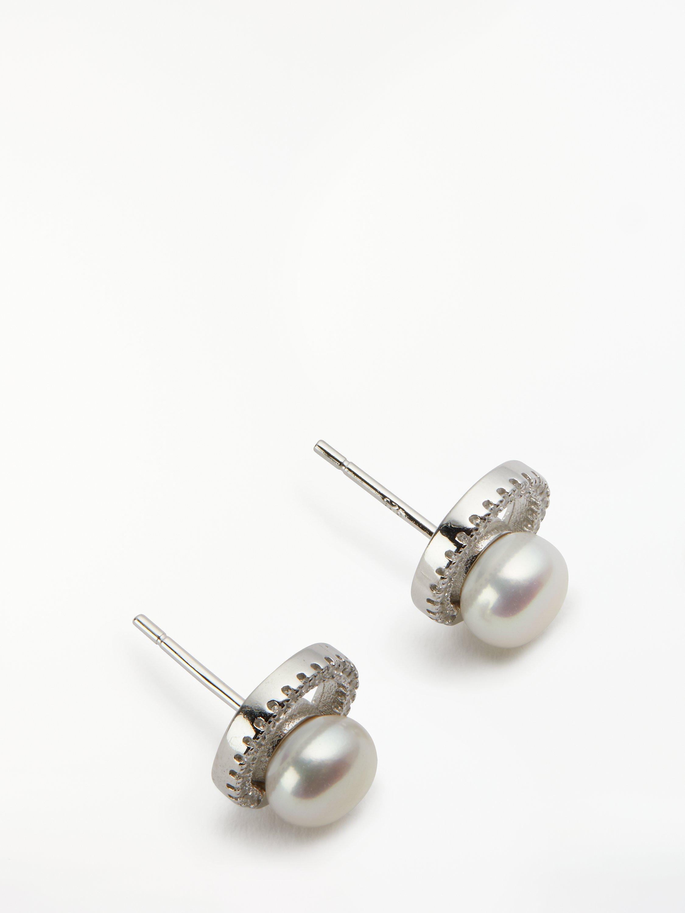 Product image 3 of 5, which shows Lido Crystal and Freshwater Pearl Round Stud Earrings and Pendant Necklace Jewellery Set, Silver
