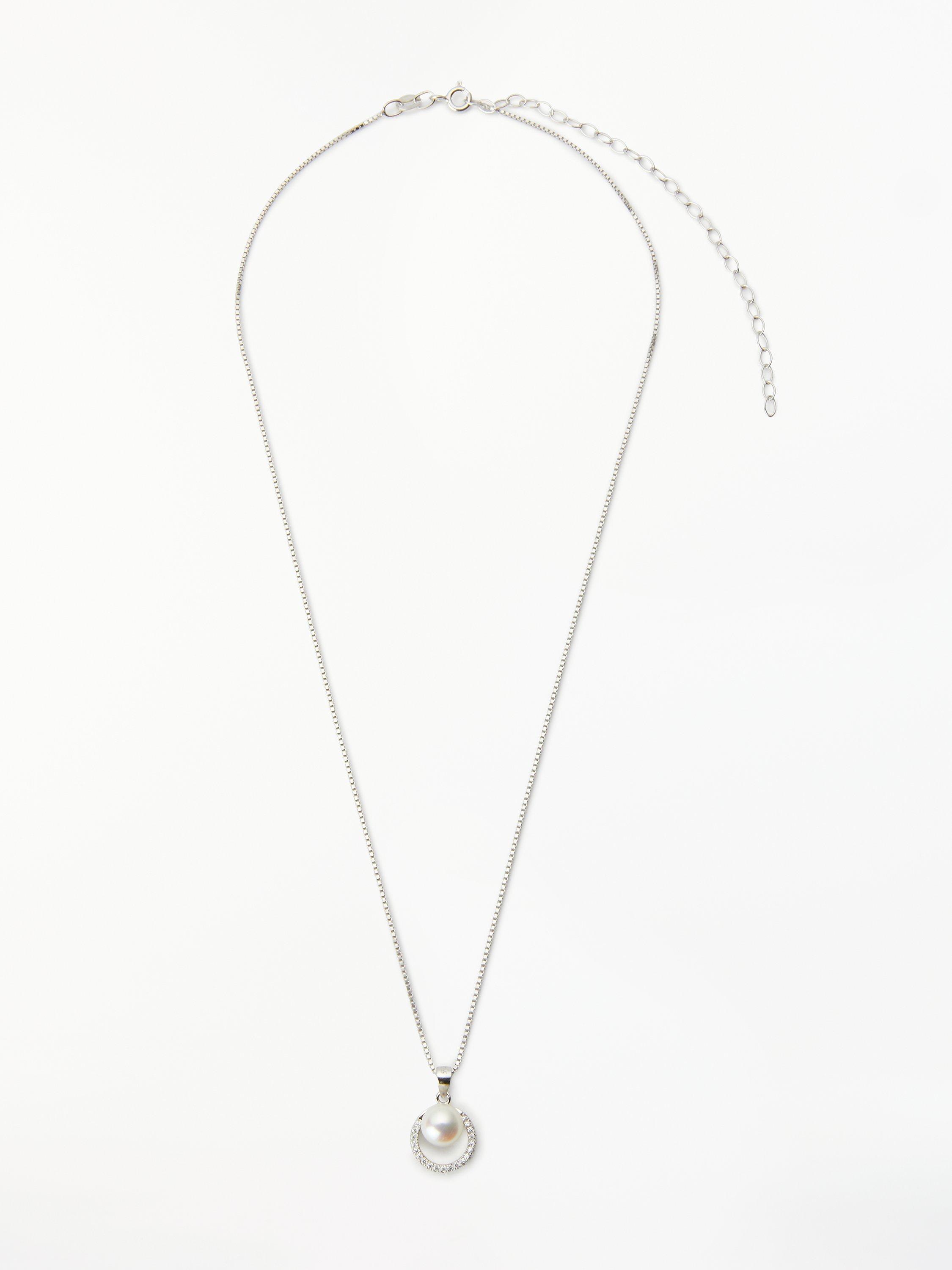 Product image 4 of 5, which shows Lido Crystal and Freshwater Pearl Round Stud Earrings and Pendant Necklace Jewellery Set, Silver