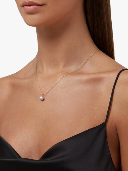 E.W Adams 9ct Gold Freshwater Pearl Pendant Necklace - view 2, Grey