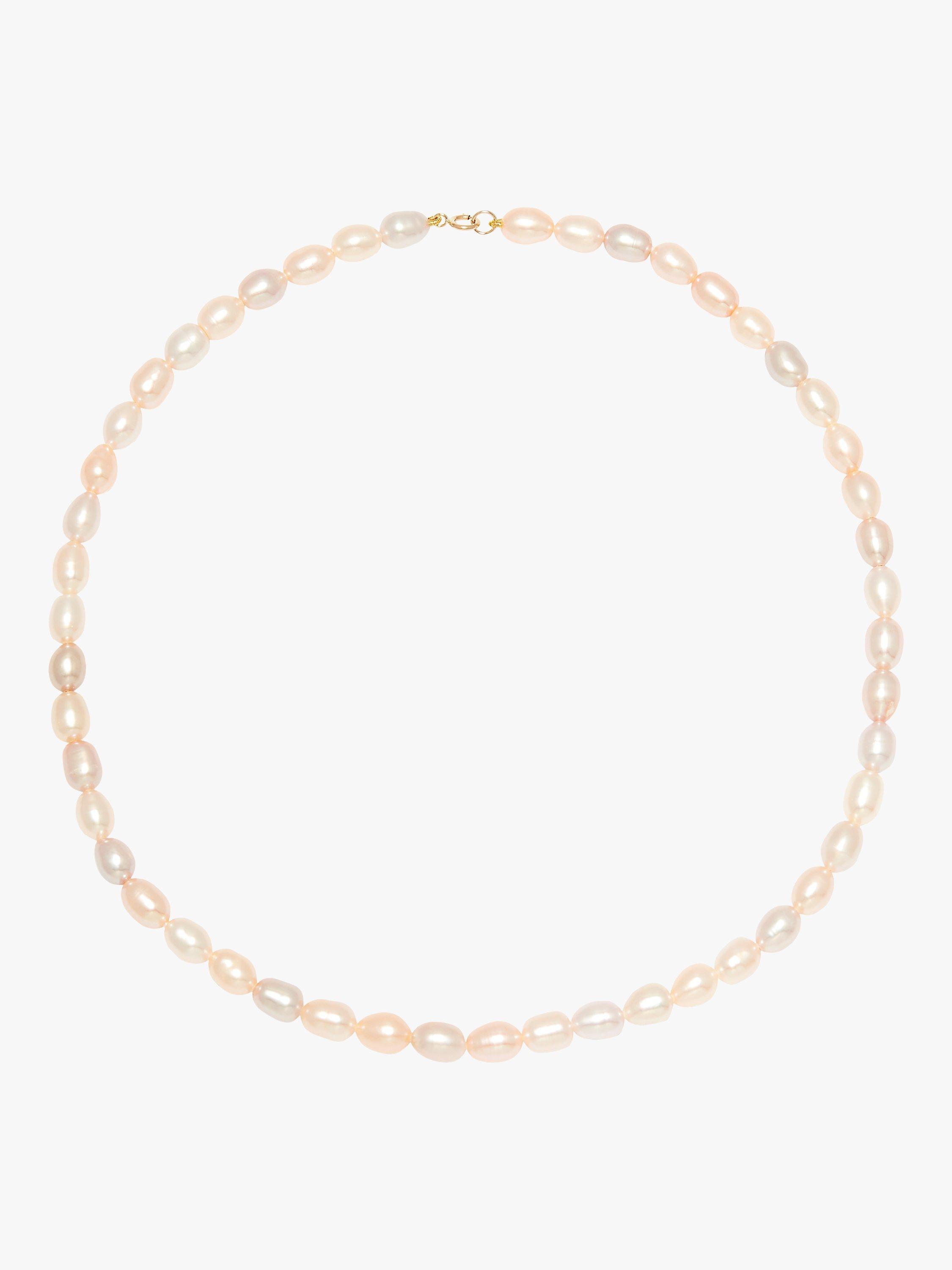 E.W Adams 9ct Gold Clasp Rice Pearl Necklace, Pink