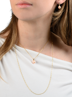 E.W Adams 9ct Gold Freshwater Pearl Pendant Necklace - view 2, Pink