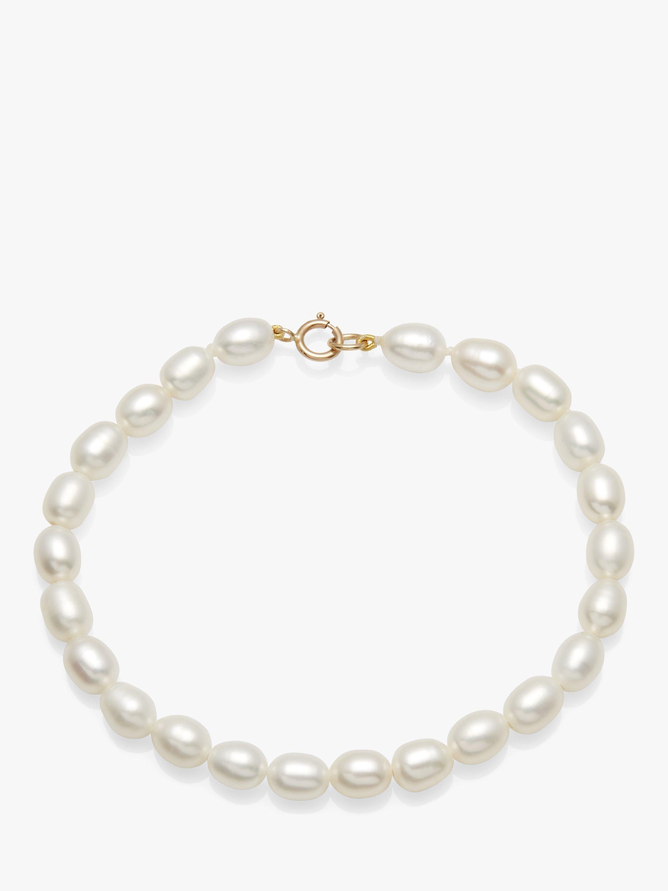 E.W Adams 9ct Gold Clasp Rice Freshwater Pearl Bracelet, White