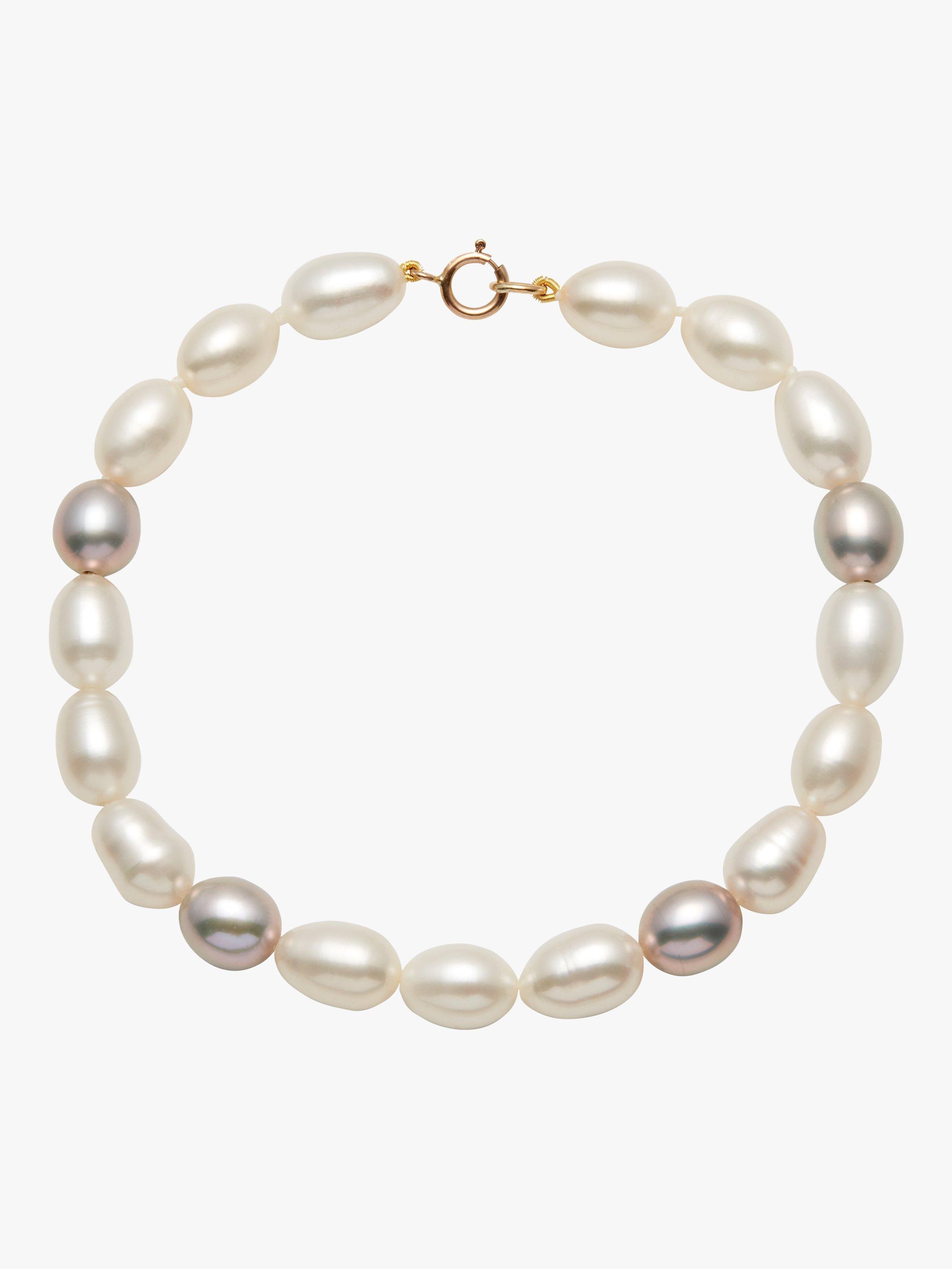 E.W Adams 9ct Gold Freshwater Pearl Bracelet, White/Grey