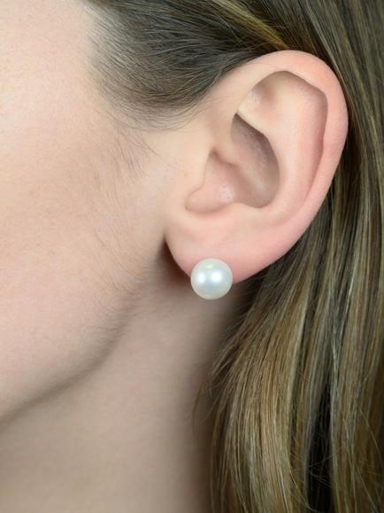 E.W Adams 9ct Gold Freshwater Pearl Stud Earrings - view 2, White