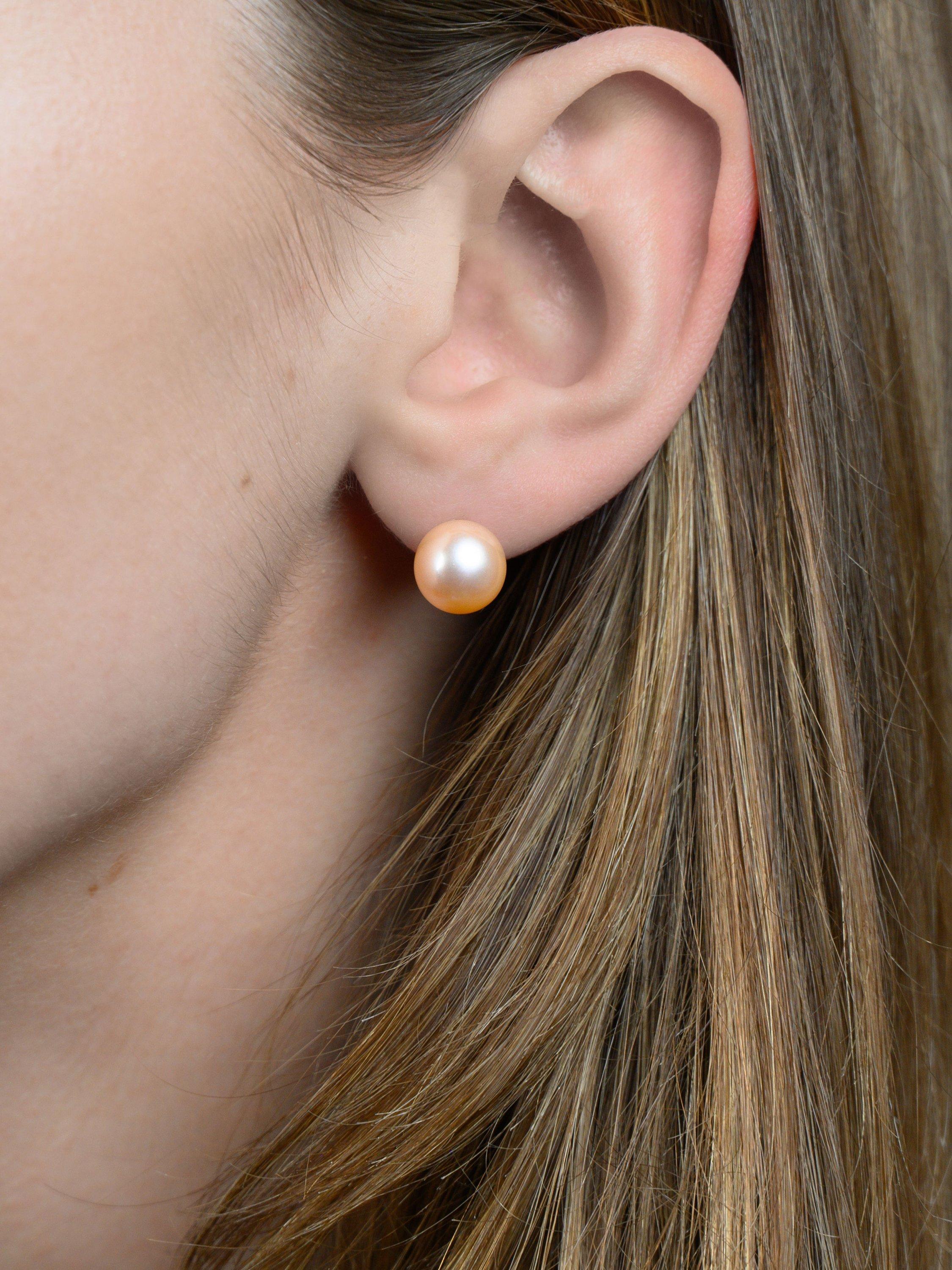 Product image 2 of 3, which shows E.W Adams 9ct Gold Freshwater Pearl Stud Earrings, Pink