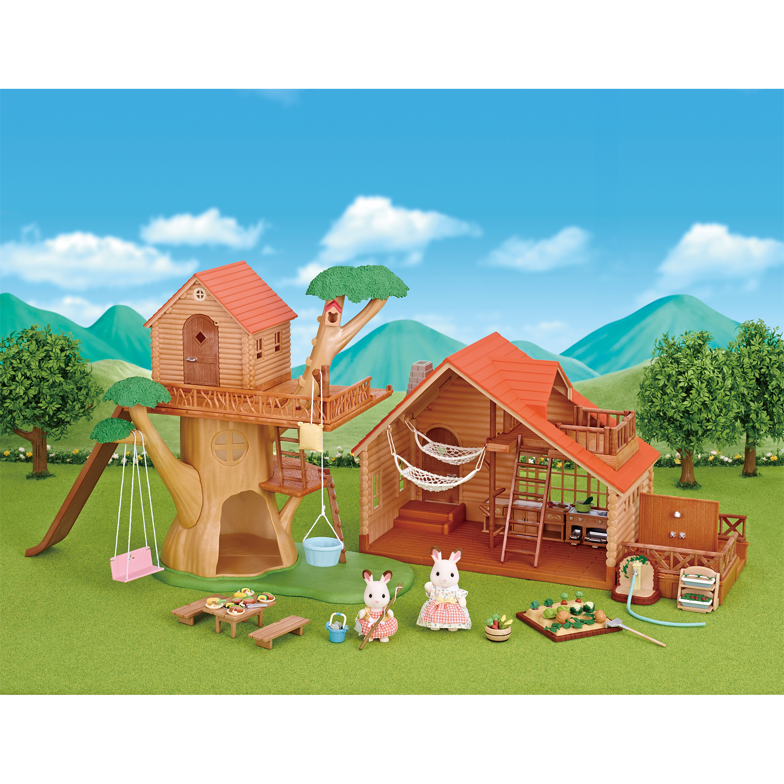 Sylvanian Families Treehouse and Log Cabin