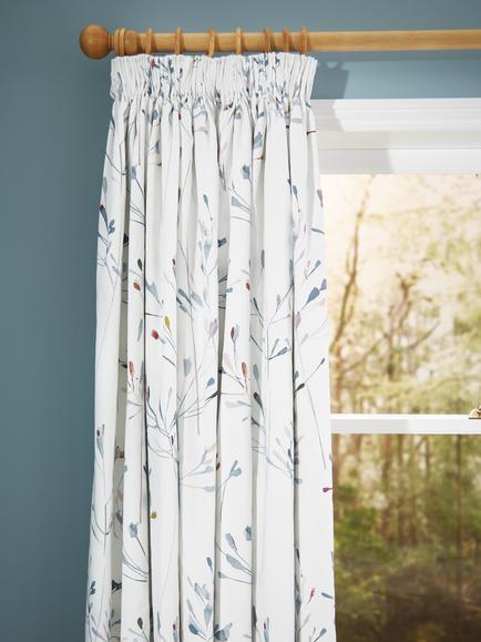 John Lewis Nerine Print Pair Blackout/Thermal Lined Pencil Pleat Curtains, Multi, Multi