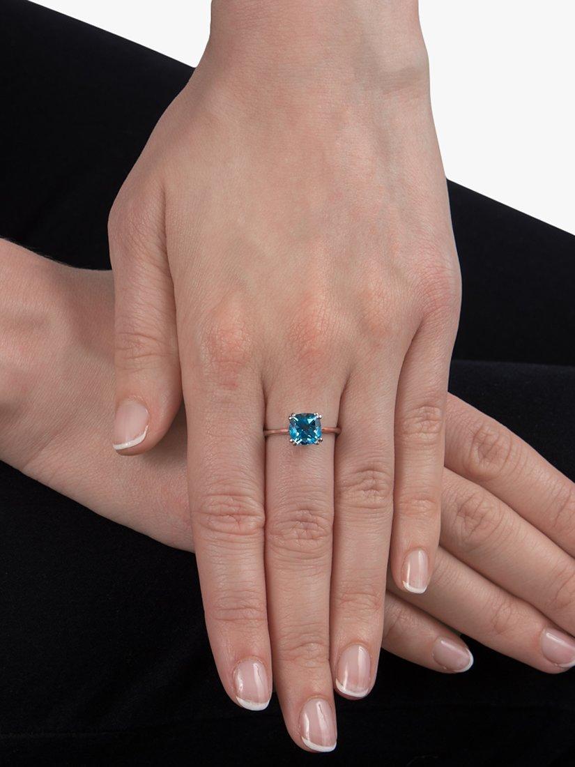 Product image 2 of 4, which shows E.W Adams 9ct Gold Cushion Cocktail Ring, Blue Topaz