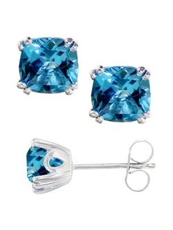 E.W Adams 9ct Gold Cushion Stud Earrings - view 2, Blue Topaz