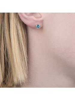 E.W Adams 9ct White Gold Round Stud Earrings, Blue Topaz - view 2, Blue Topaz
