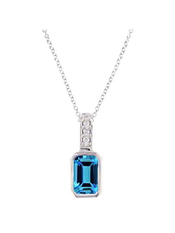 E.W Adams 9ct White Gold Diamond and Topaz Pendant Necklace, Silver/Blue