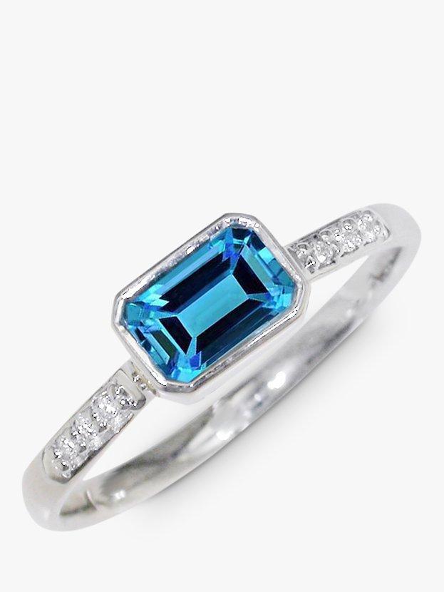 Product image 1 of 4, which shows E.W Adams 9ct White Gold Diamond and Topaz Cocktail Ring, N