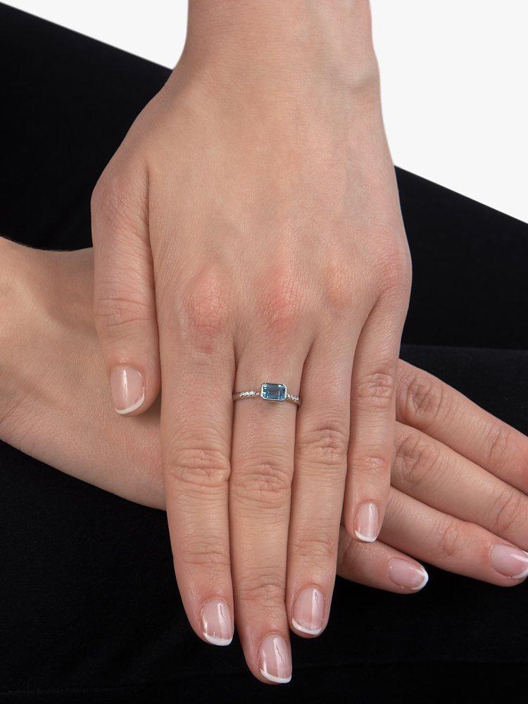 Product image 3 of 4, which shows E.W Adams 9ct White Gold Diamond and Topaz Cocktail Ring, N