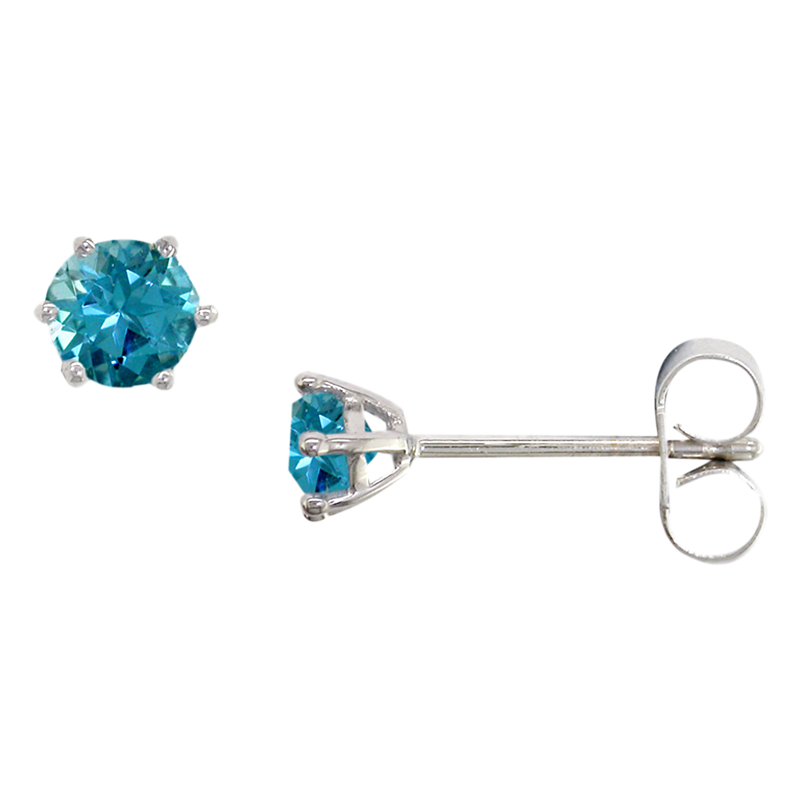 Product image 1 of 3, which shows E.W Adams 9ct White Gold Small Round Stud Earrings, Blue Topaz
