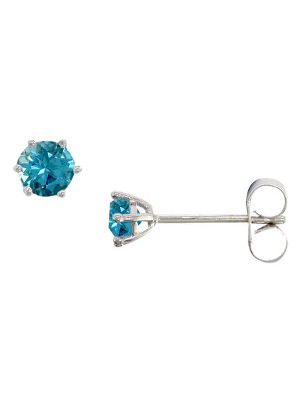 E.W Adams 9ct White Gold Small Round Stud Earrings, Blue Topaz