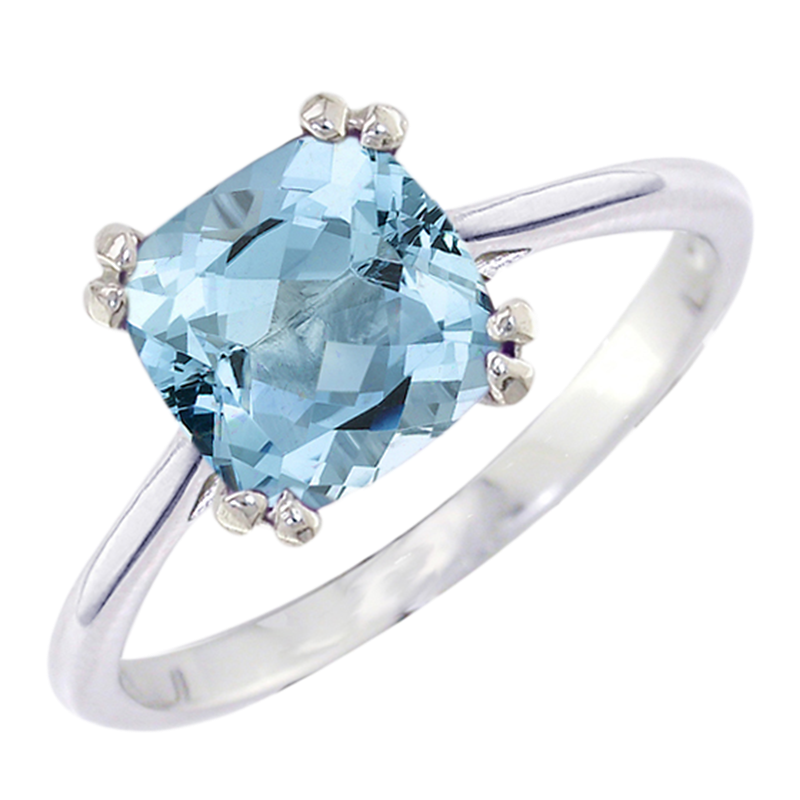 Product image 1 of 4, which shows E.W Adams 9ct Gold Cushion Cocktail Ring, Aquamarine
