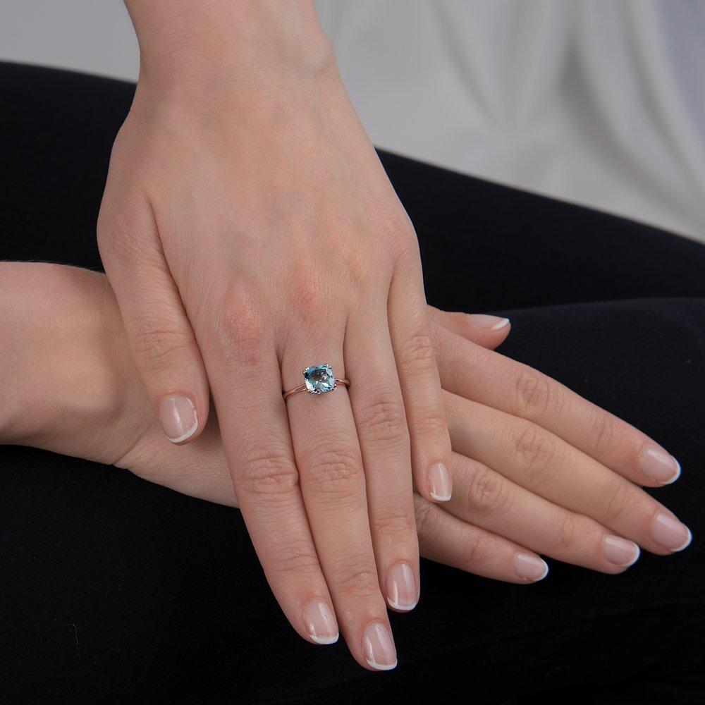 Product image 3 of 4, which shows E.W Adams 9ct Gold Cushion Cocktail Ring, Aquamarine