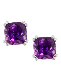 E.W Adams 9ct Gold Cushion Stud Earrings, Amethyst