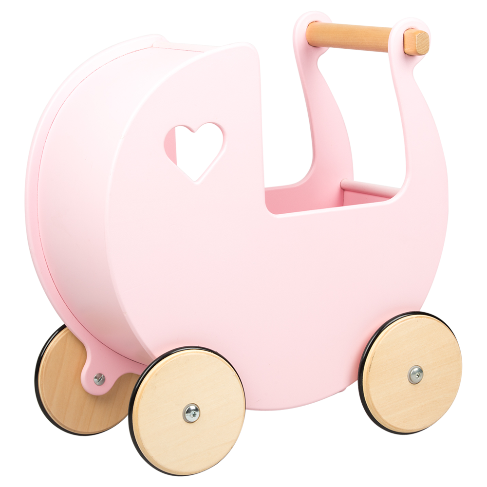 Pink wooden dolls pram online