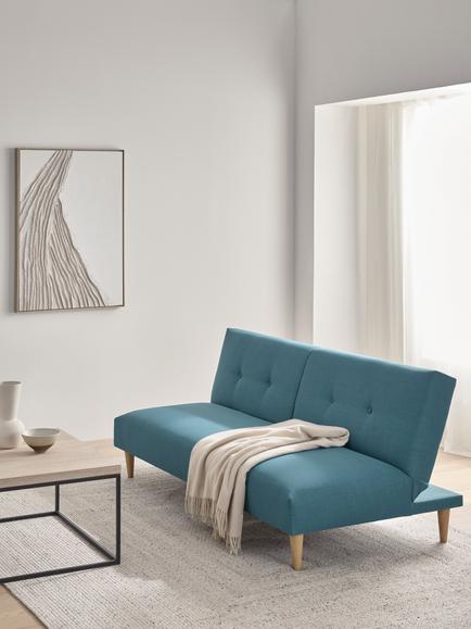 John Lewis Clapton Fixed Back Small Sofa Bed, Light Leg - view 2, Fraser Teal