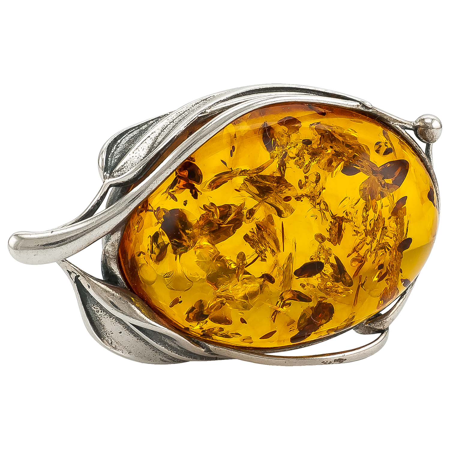 Product image 1 of 3, which shows Be-Jewelled Leaf Baltic Amber Brooch, Cognac