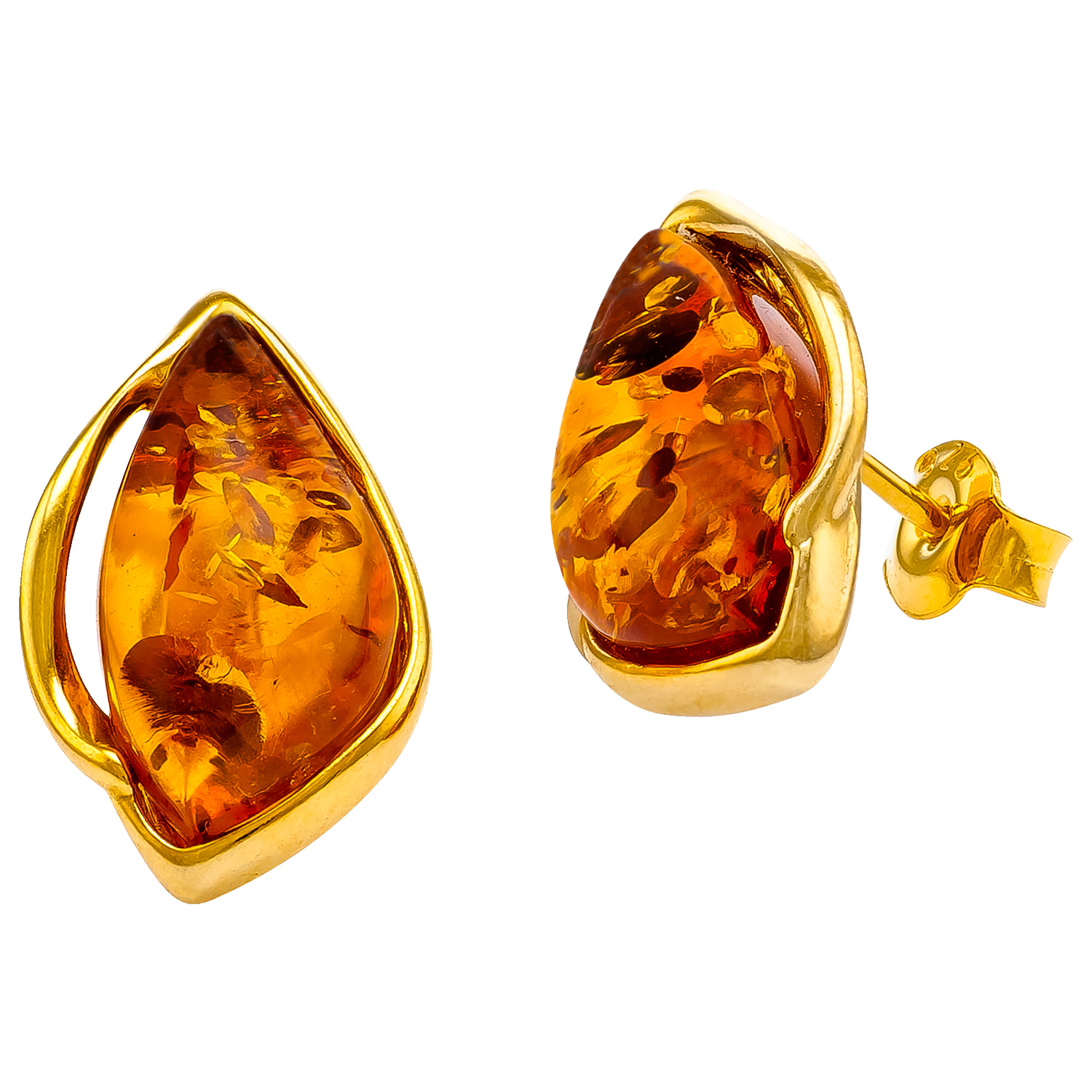 Product image 1 of 3, which shows Be-Jewelled Marquise Cut Amber Stud Earrings, Gold/Cognac
