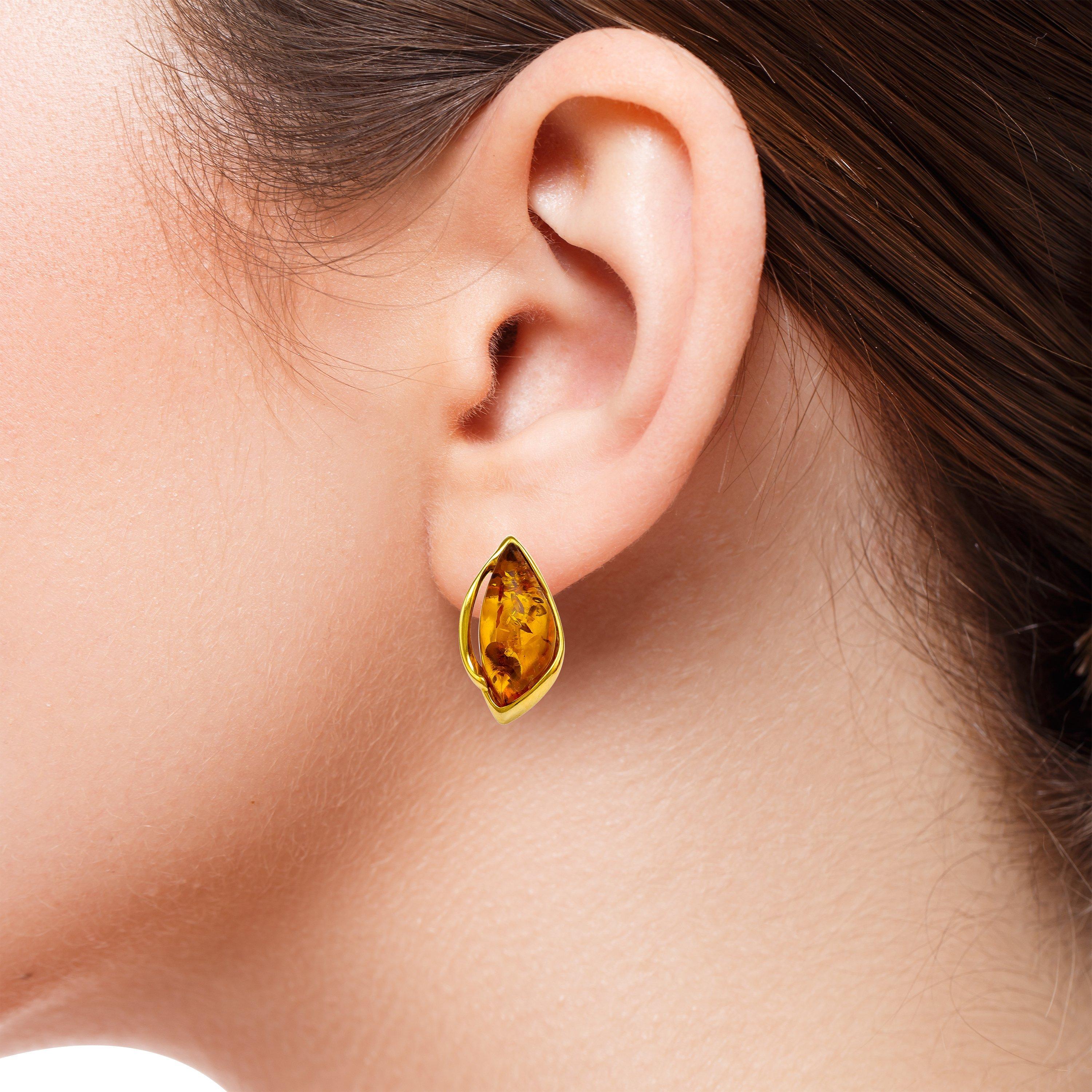 Product image 2 of 3, which shows Be-Jewelled Marquise Cut Amber Stud Earrings, Gold/Cognac
