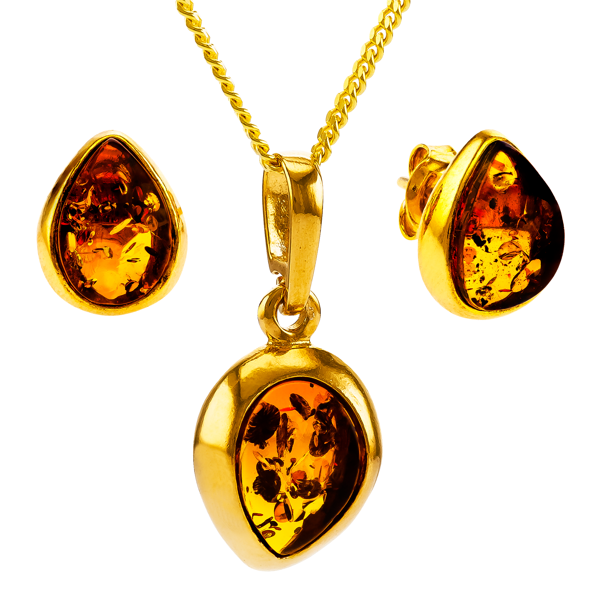 Product image 1 of 5, which shows Be-Jewelled Teardrop Stud Earrings and Pendant Necklace Jewellery Set, Gold/Cognac