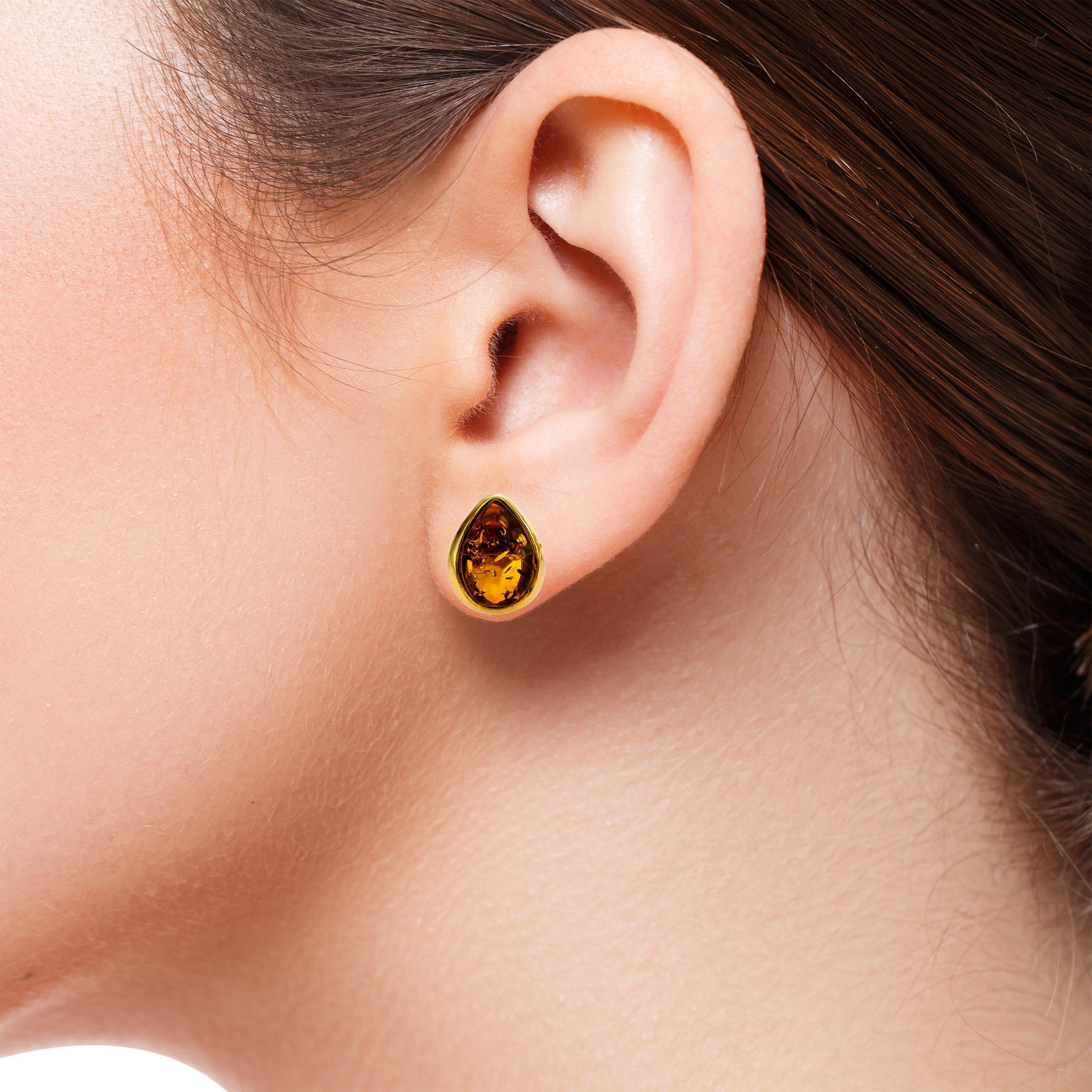 Product image 2 of 5, which shows Be-Jewelled Teardrop Stud Earrings and Pendant Necklace Jewellery Set, Gold/Cognac