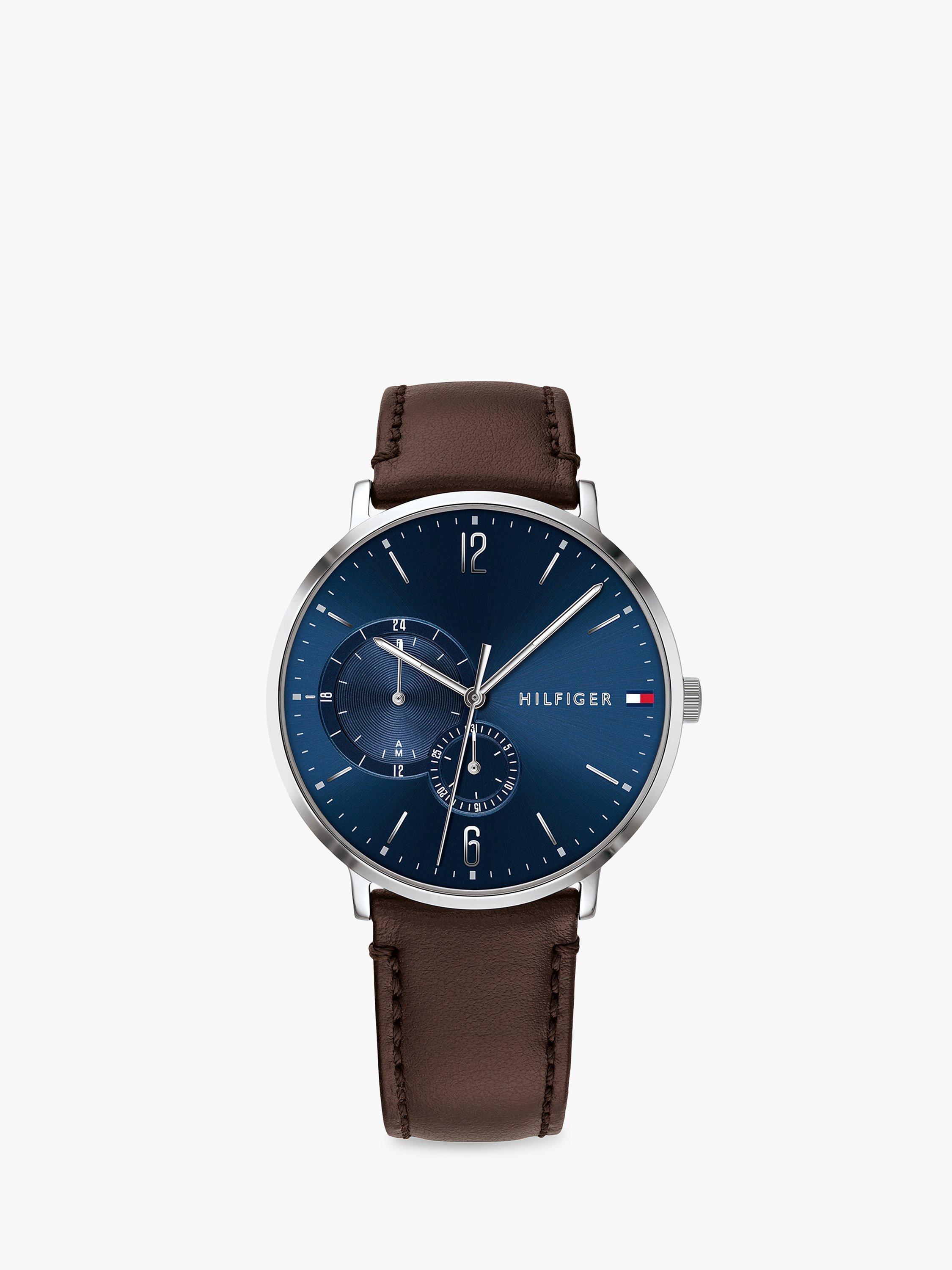 Tommy Hilfiger 1791508 Men's Leather Strap Watch, Brown/Blue