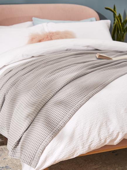 John Lewis Washed Waffle Bedspread - view 2, Grey