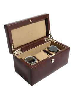 Dulwich Designs Windsor Leather 3 Piece Watch Box, Brown, Brown
