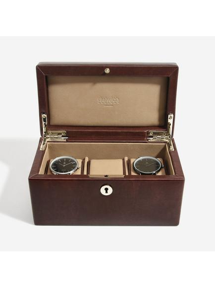 Dulwich Designs Windsor Leather 3 Piece Watch Box, Brown - view 2, Brown