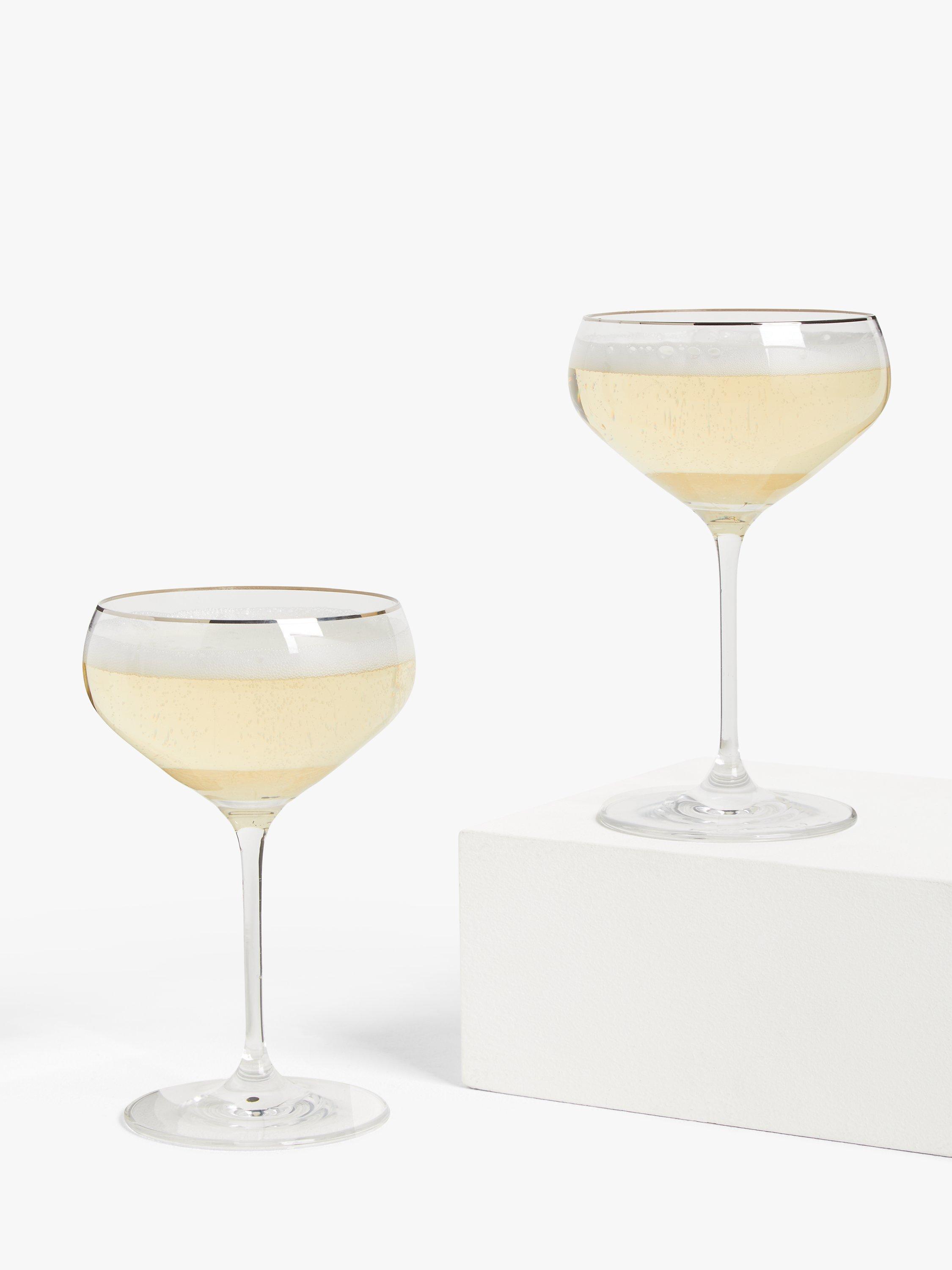 John Lewis & Partners Silver Band Champagne Saucers, 380ml, Set of 2, Clear/Silver