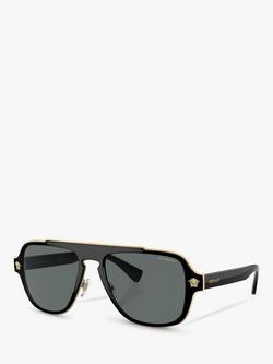 Versace VE2199 Men's Polarised Geometric Sunglasses, Black/Grey, Black/Grey