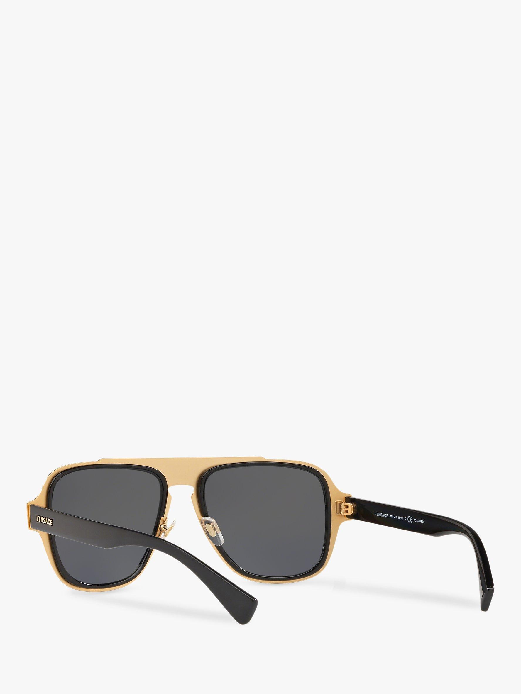 Product image 6 of 11, which shows Versace VE2199 Men's Polarised Geometric Sunglasses, Black/Grey