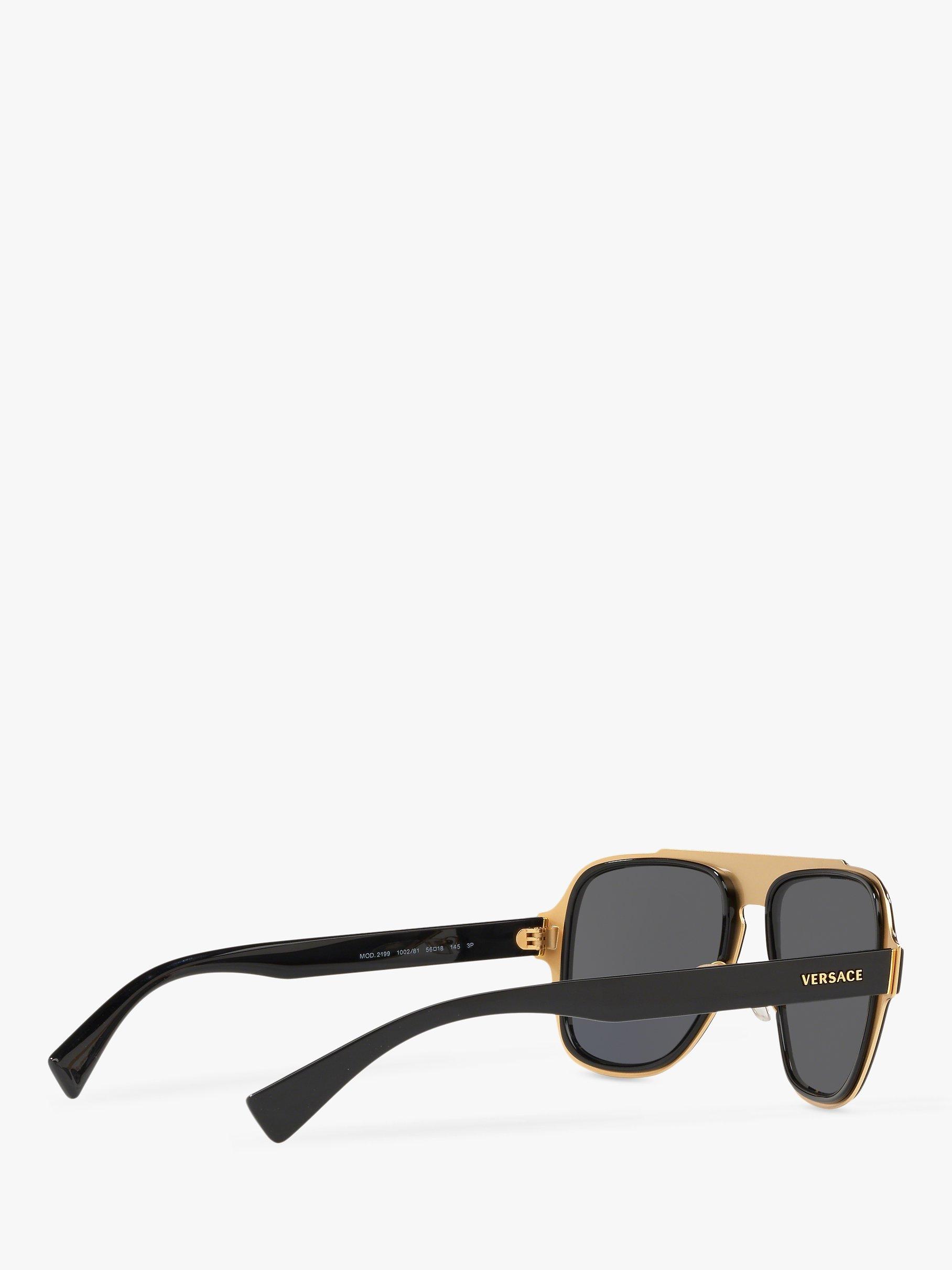 Product image 9 of 11, which shows Versace VE2199 Men's Polarised Geometric Sunglasses, Black/Grey