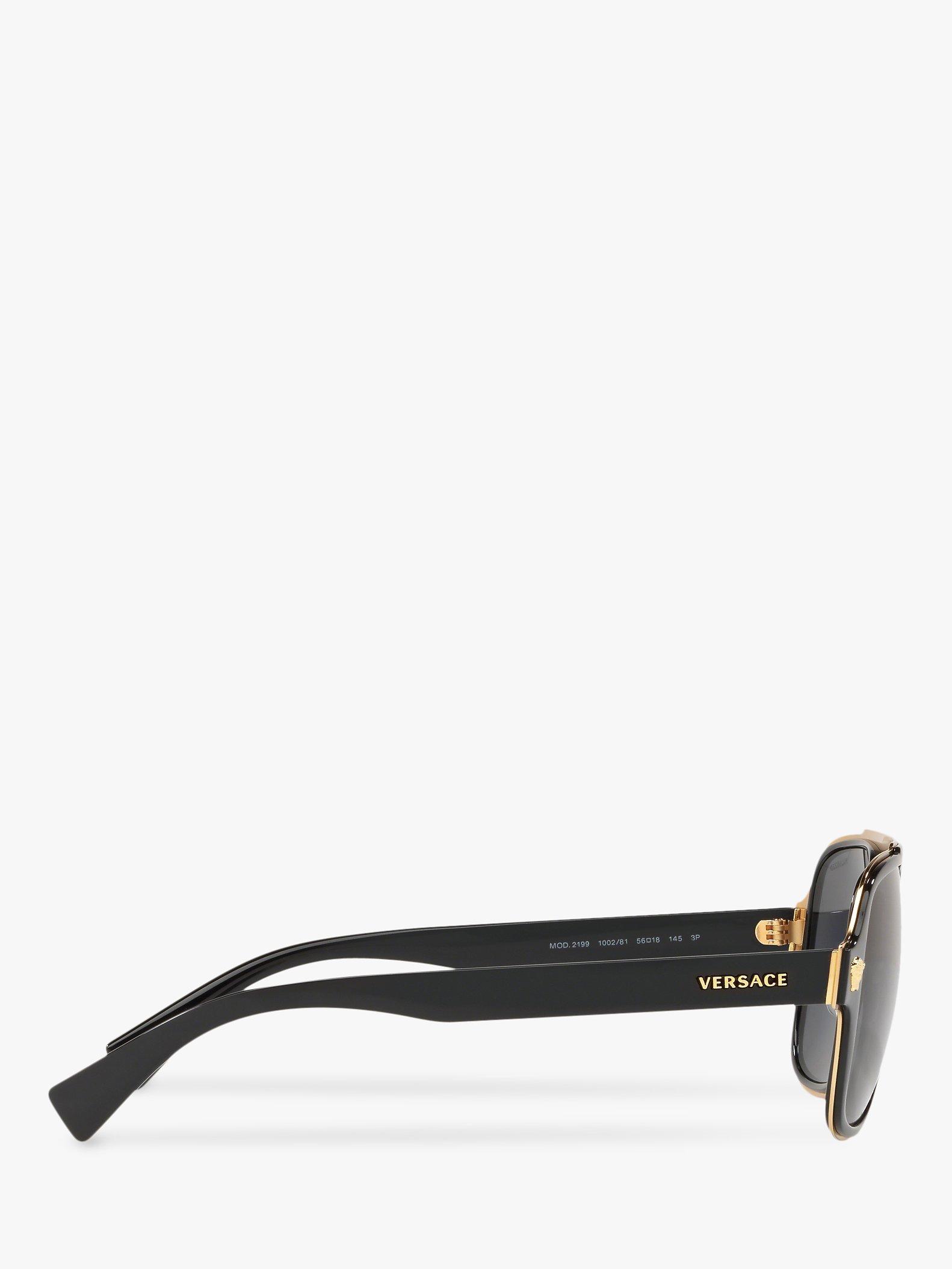 Product image 10 of 11, which shows Versace VE2199 Men's Polarised Geometric Sunglasses, Black/Grey