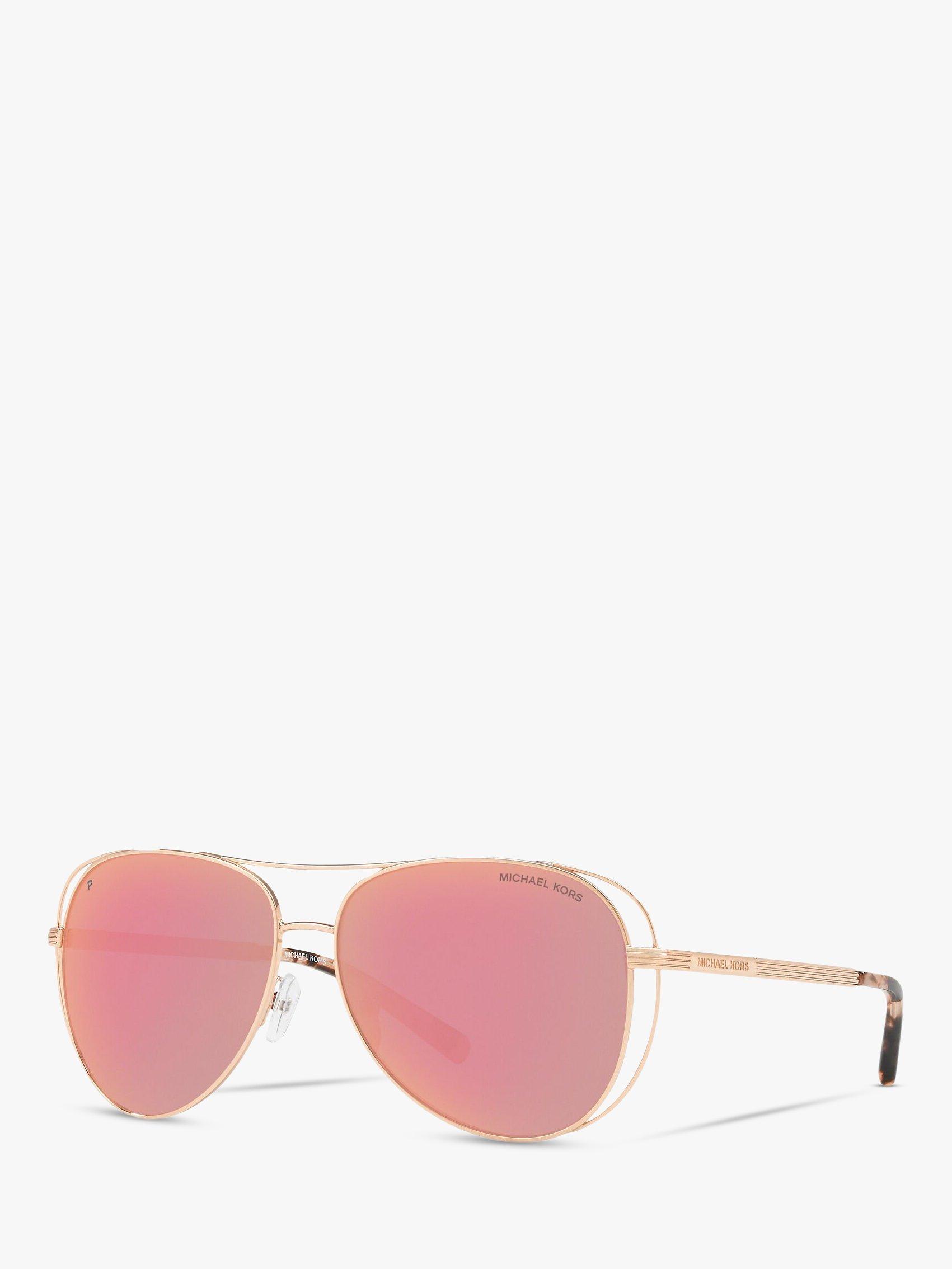 Michael Kors MK1024 Women's Lai Polarised Aviator Sunglasses, Rose Gold/Pink