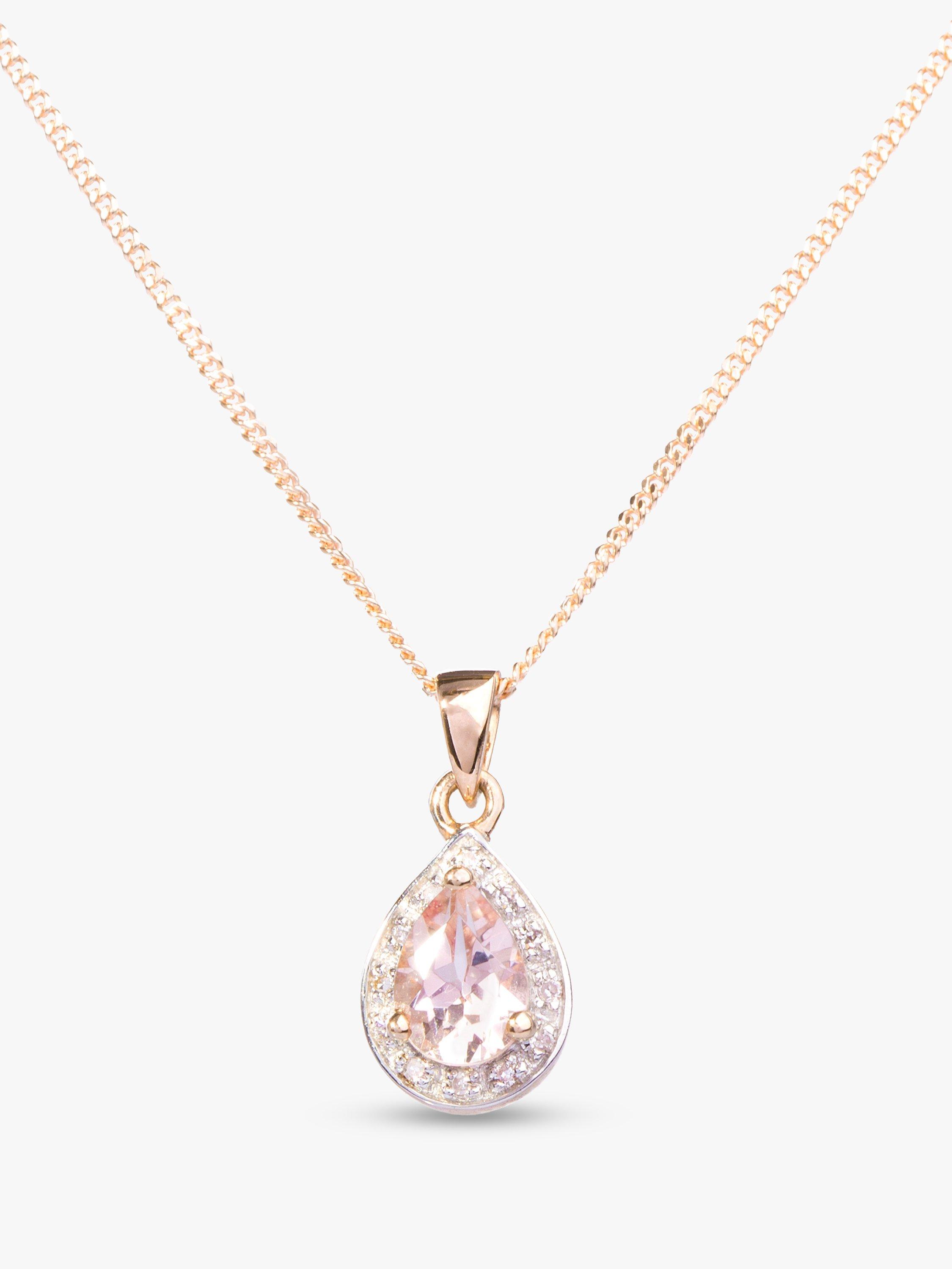 Product image 1 of 1, which shows E.W Adams 9ct Rose Gold Morganite and Diamond Teardrop Pendant Necklace, Rose Gold
