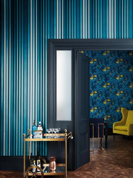 Cole & Son Carousel Stripe Wallpaper - view 2, 110/9042, Blue