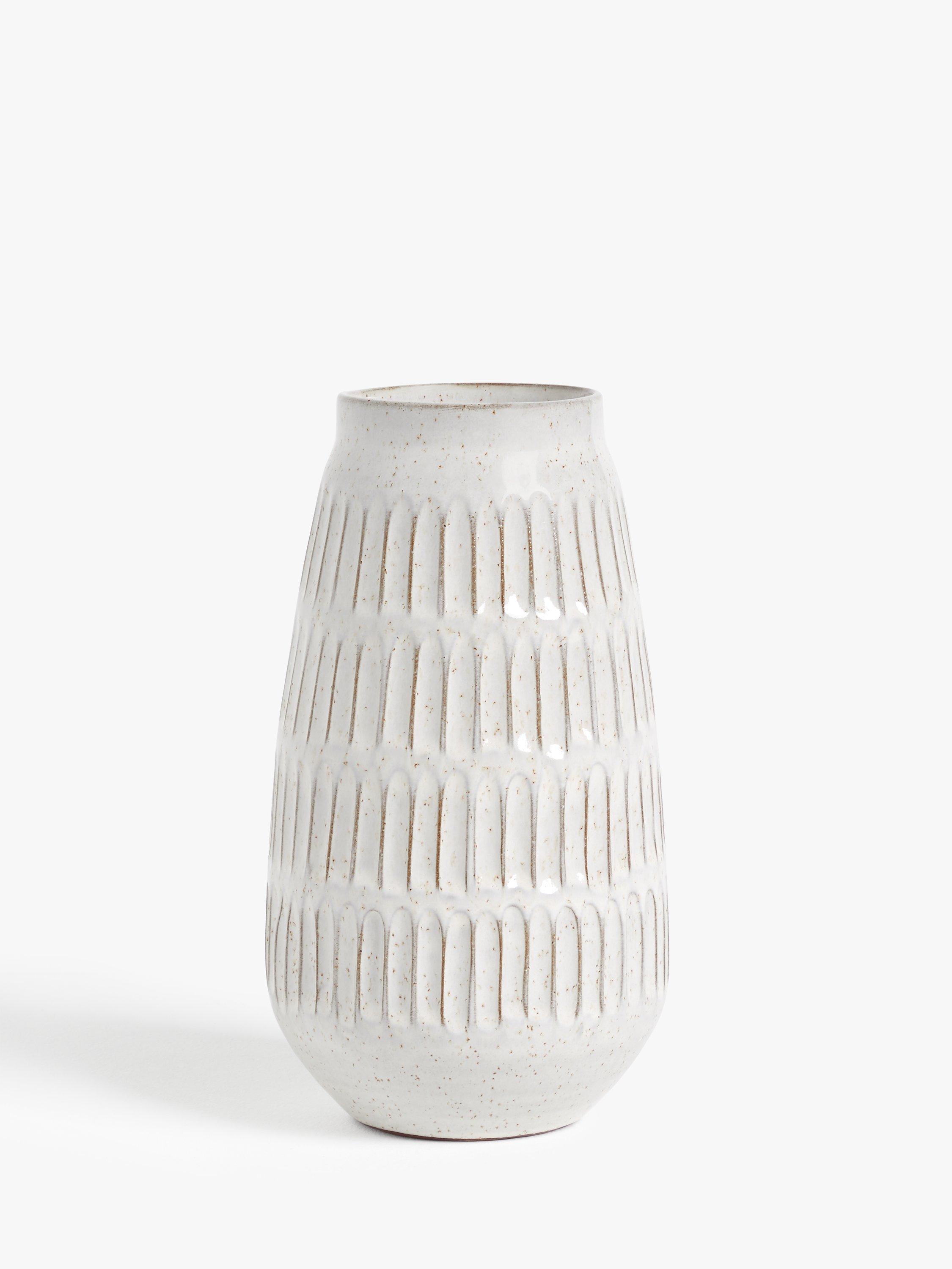 John Lewis & Partners Carved Terracotta Rustic Medium Vase, White, H25cm