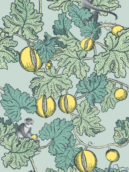 Cole & Son Frutto Proibito Wallpaper, 114/1002 Seafoam & Lemon
