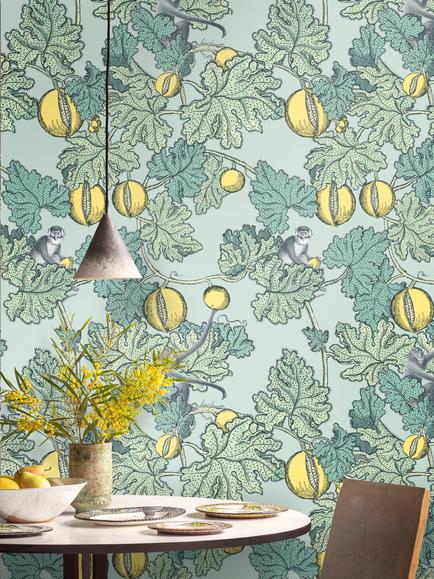 Cole & Son Frutto Proibito Wallpaper - view 2, 114/1002 Seafoam & Lemon